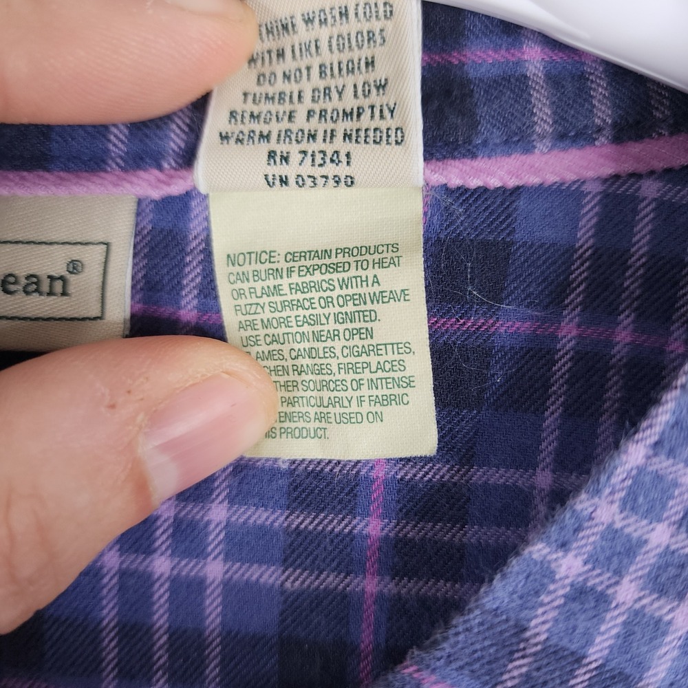 LLBean Womens Plaid Long‎ Sleeve Flannel Shirt L Blue Pink 100% Cotton Vintage - Picture 3 of 13